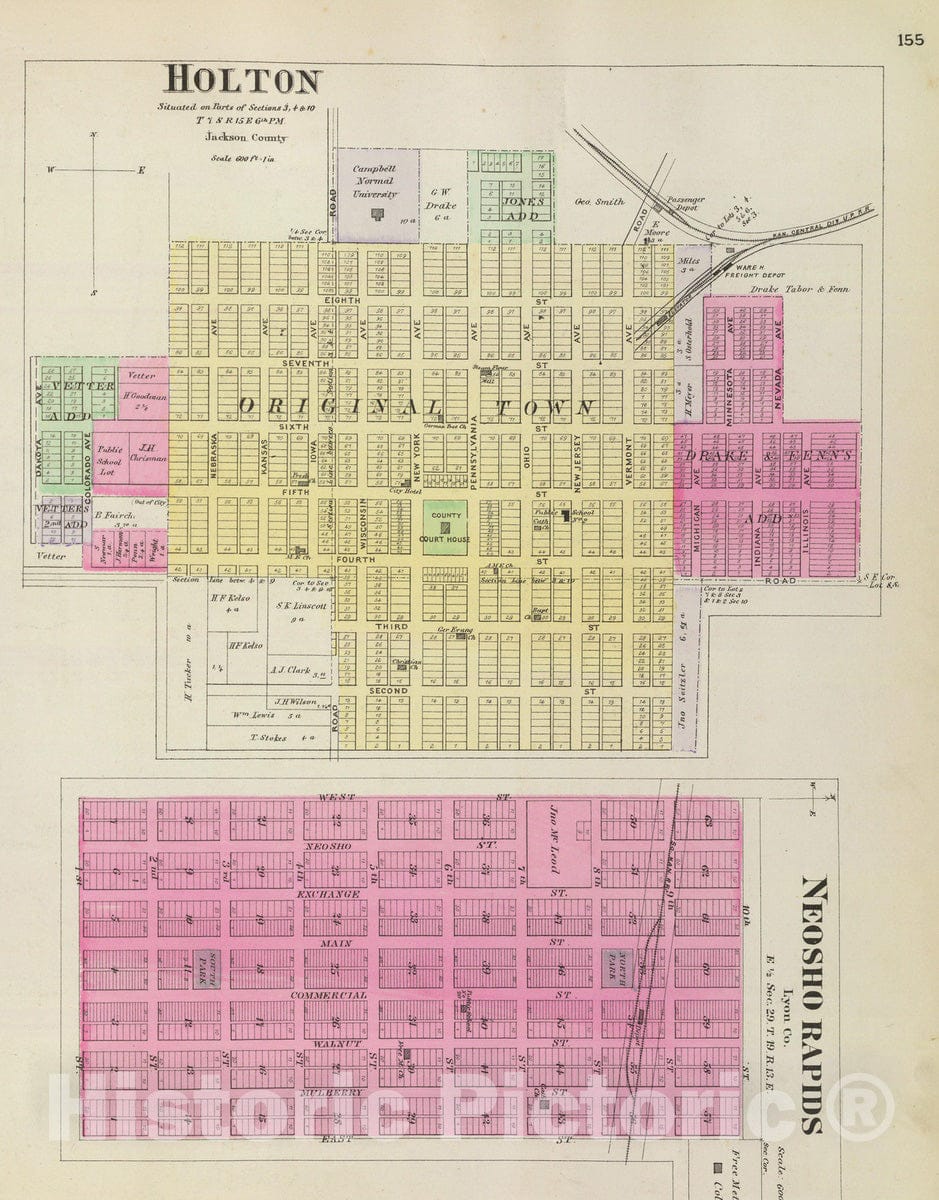 Historic Map : 1887 Holton, Neosho Rapids. - Vintage Wall Art