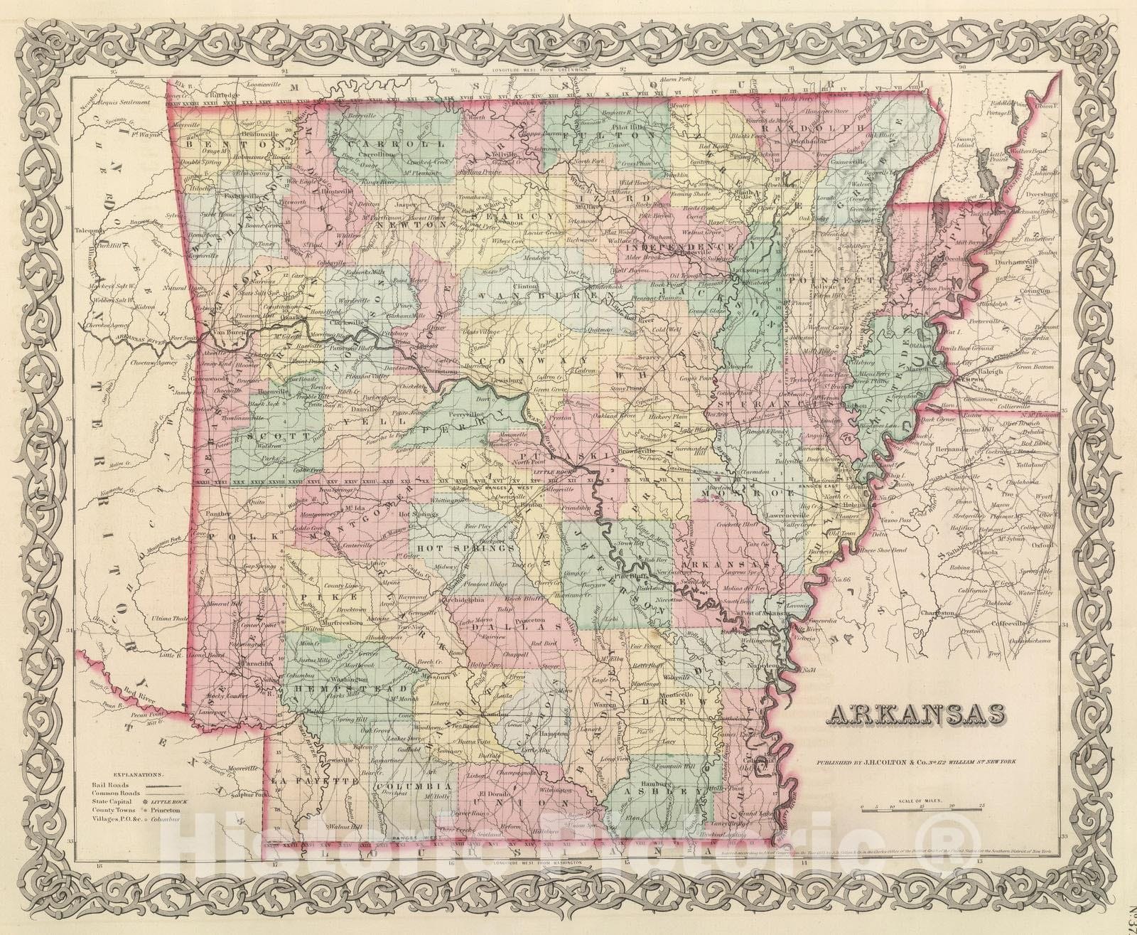 Historic Map : National Atlas - 1857 Arkansas. - Vintage Wall Art