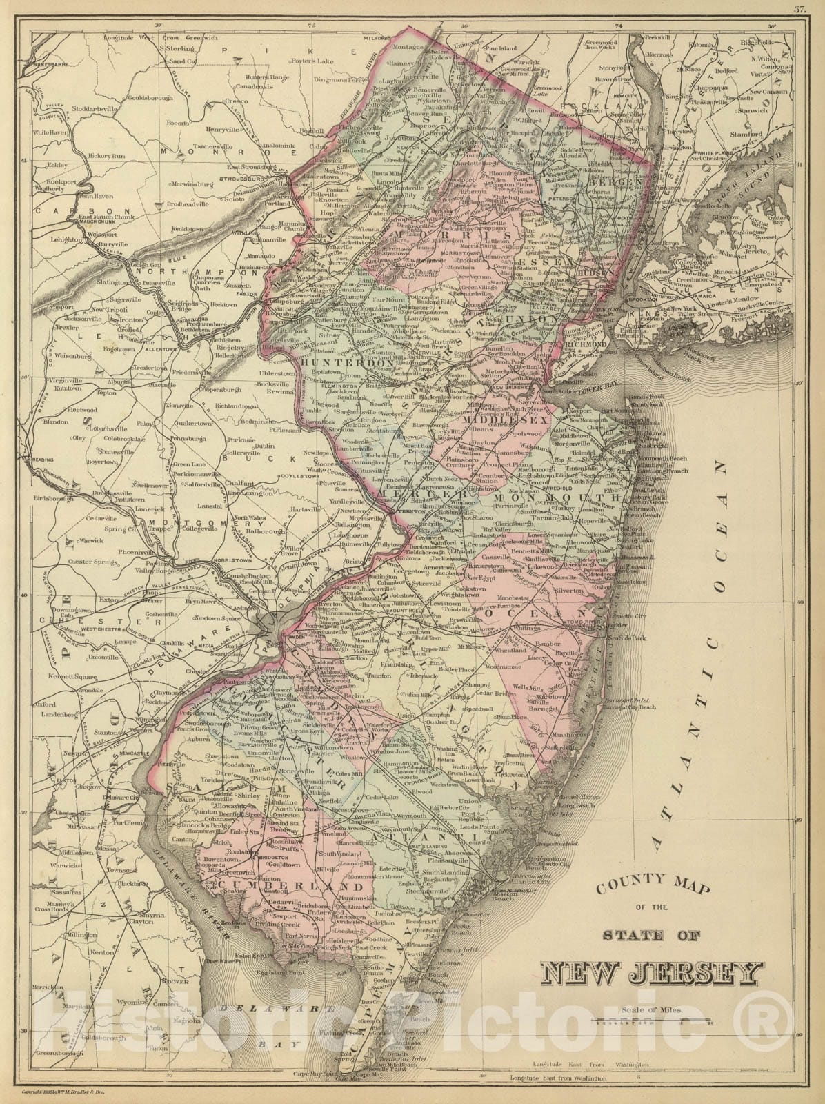 Historic Map : 1886 New Jersey. v1 - Vintage Wall Art