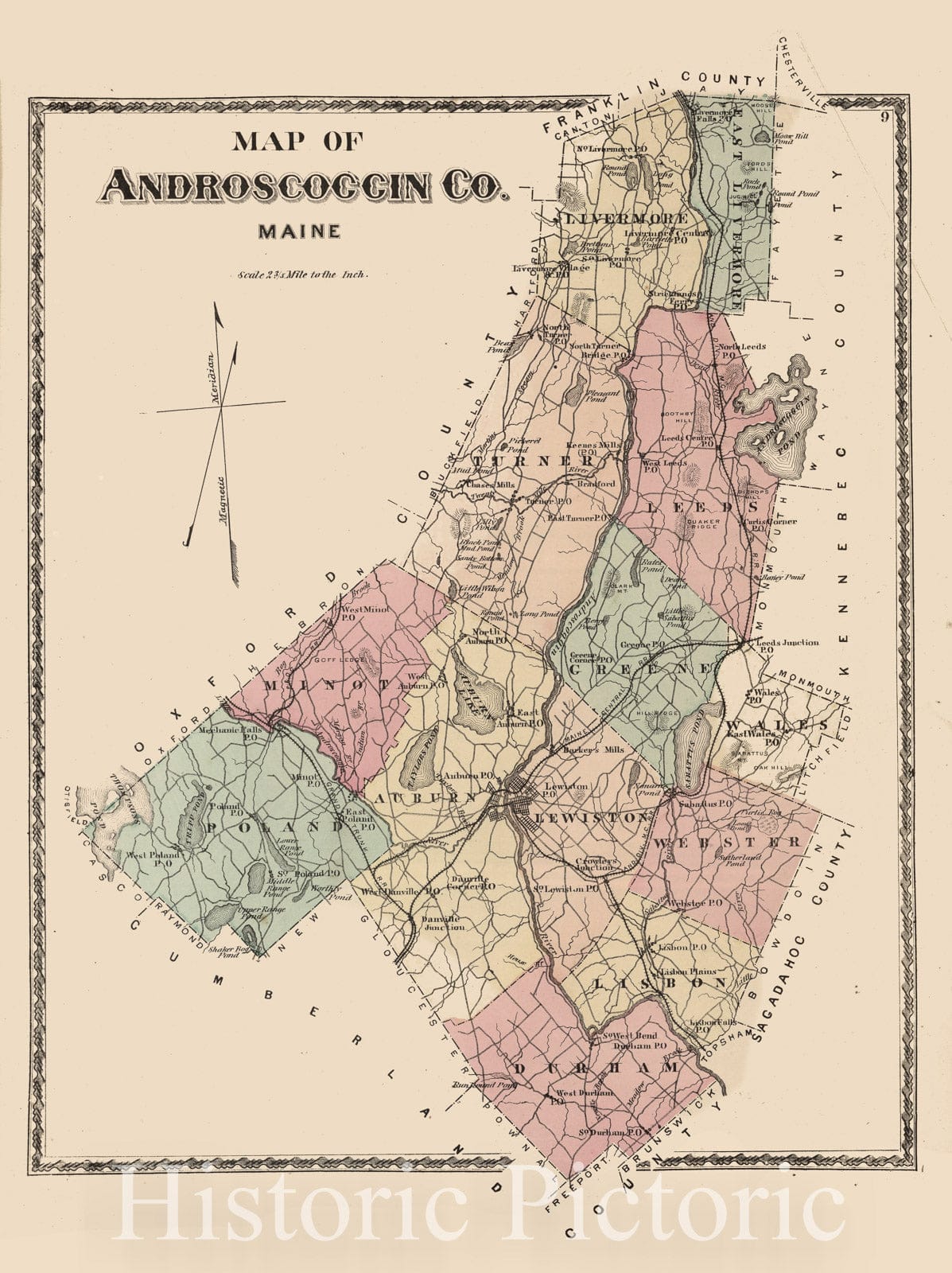 Historic Map : 1873 Androscoggin County, Maine. - Vintage Wall Art