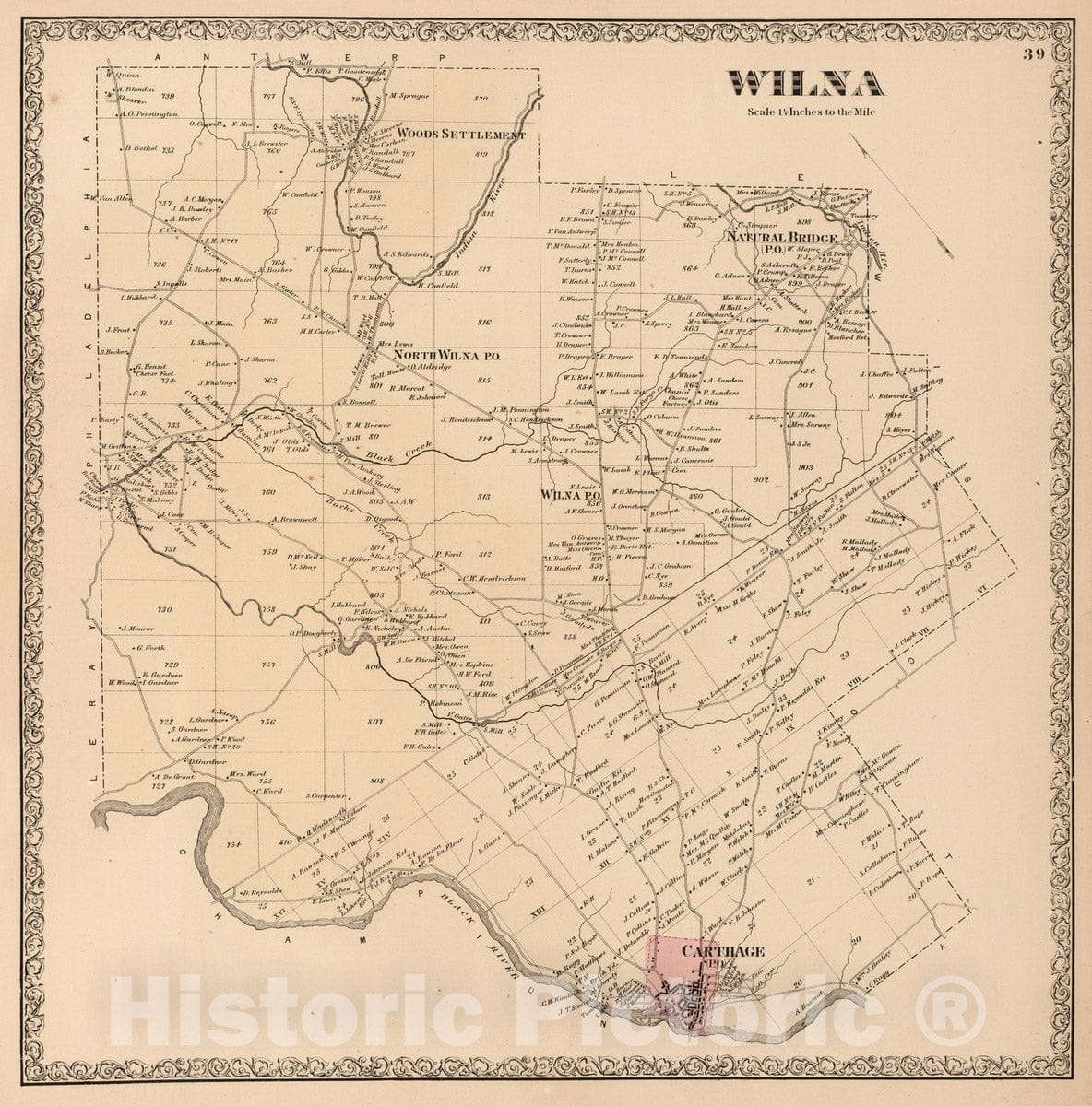 Historic Map : 1864 Wilna, Jefferson County, New. York. - Vintage Wall Art