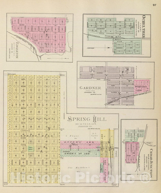 Historic Map : 1887 Spring Hill, Edgerton, Ocheltree, Gardner, Cedar Junction. - Vintage Wall Art