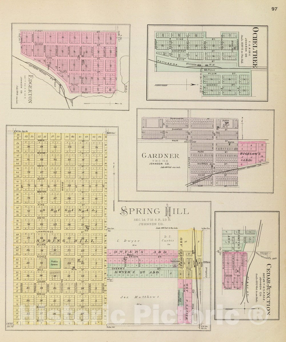 Historic Map : 1887 Spring Hill, Edgerton, Ocheltree, Gardner, Cedar Junction. - Vintage Wall Art