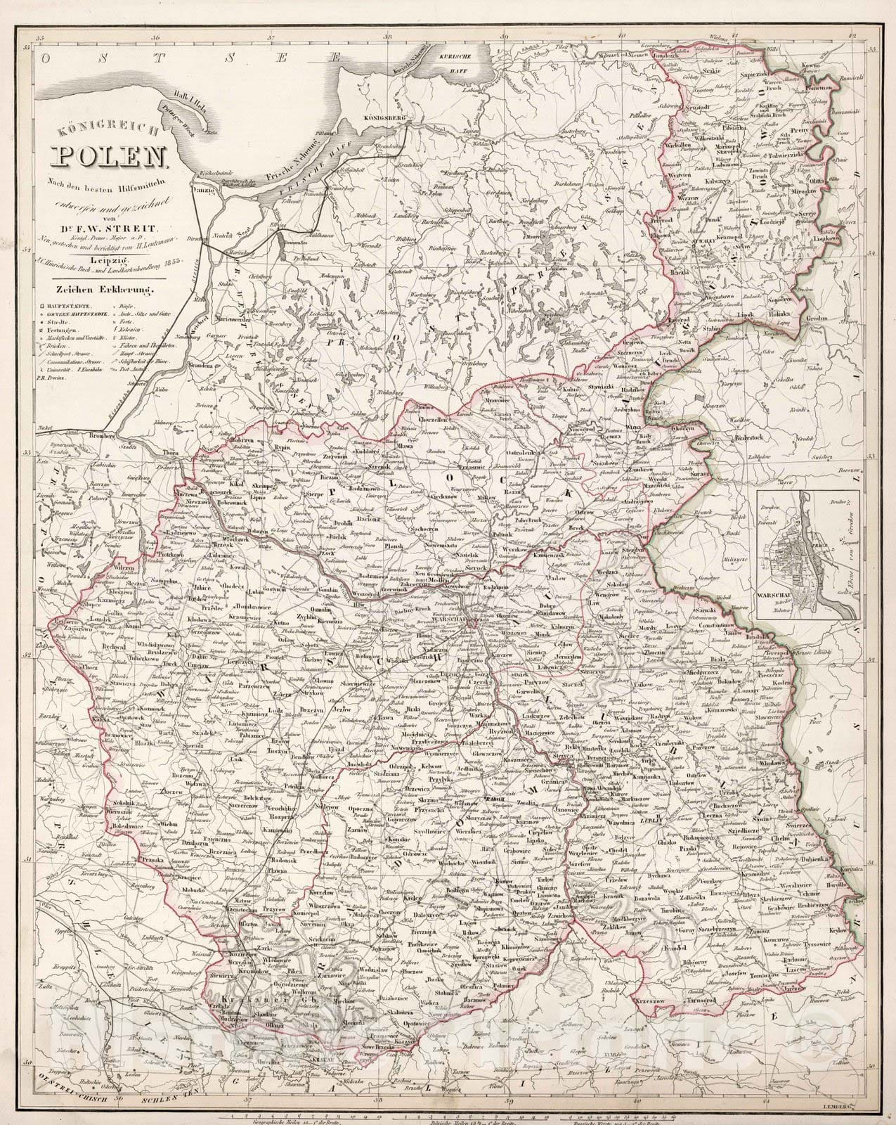 Historic Map : Poland, 1854 Polen , Vintage Wall Art