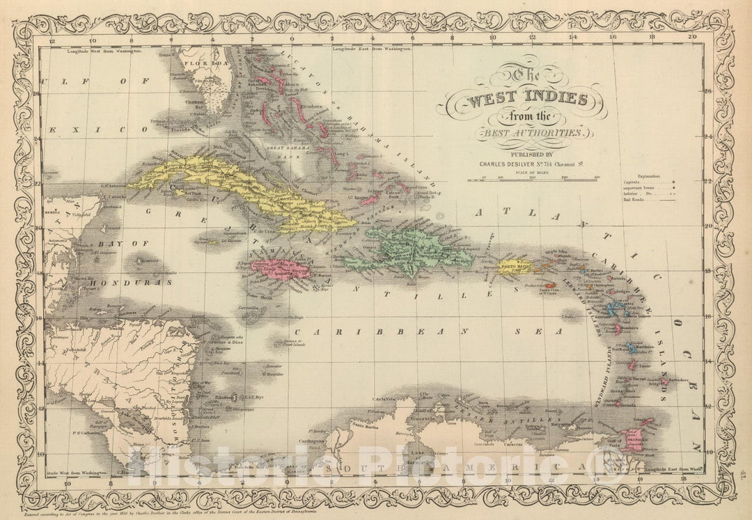 Historic Map : 1859 West Indies. - Vintage Wall Art