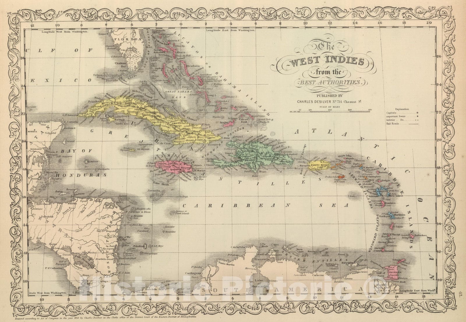 Historic Map : 1859 West Indies. - Vintage Wall Art