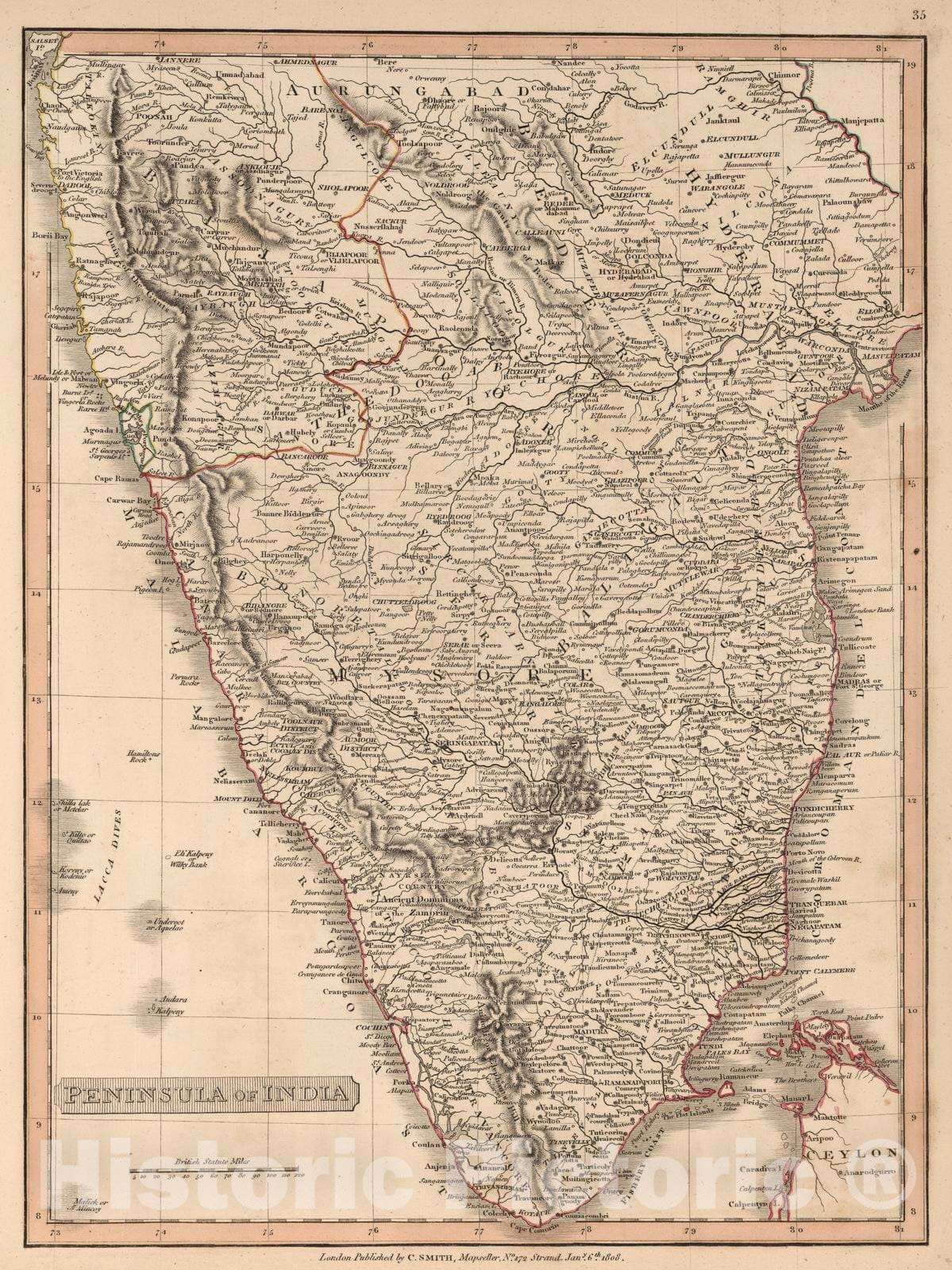 Historic Map : 1808 Peninsula of India. - Vintage Wall Art