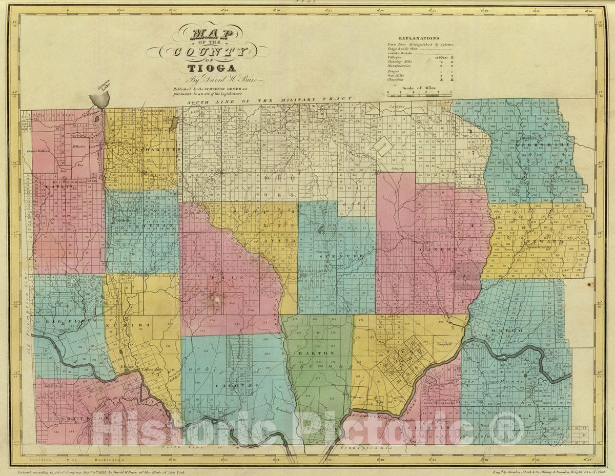 Historic Map : 1829 Tioga County. - Vintage Wall Art