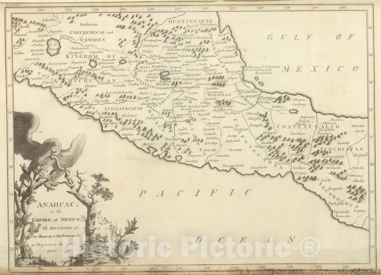 Historic Map : 1824 Anahuac, or the Empire of Mexico, the Kingdoms of Acolhuacan & Michuacan. - Vintage Wall Art