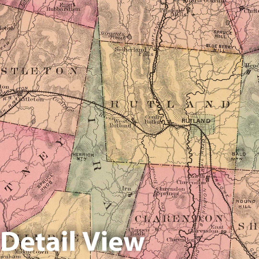 Historic Map : 1869 Rutland County, Vermont. - Vintage Wall Art