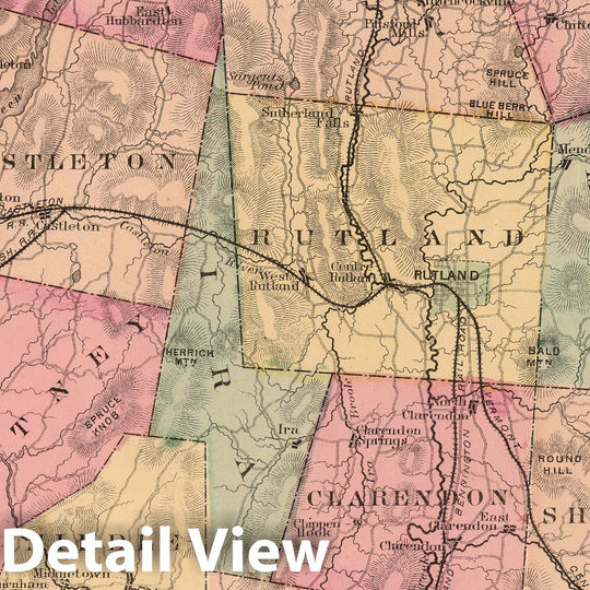 Historic Map : 1869 Rutland County, Vermont. - Vintage Wall Art