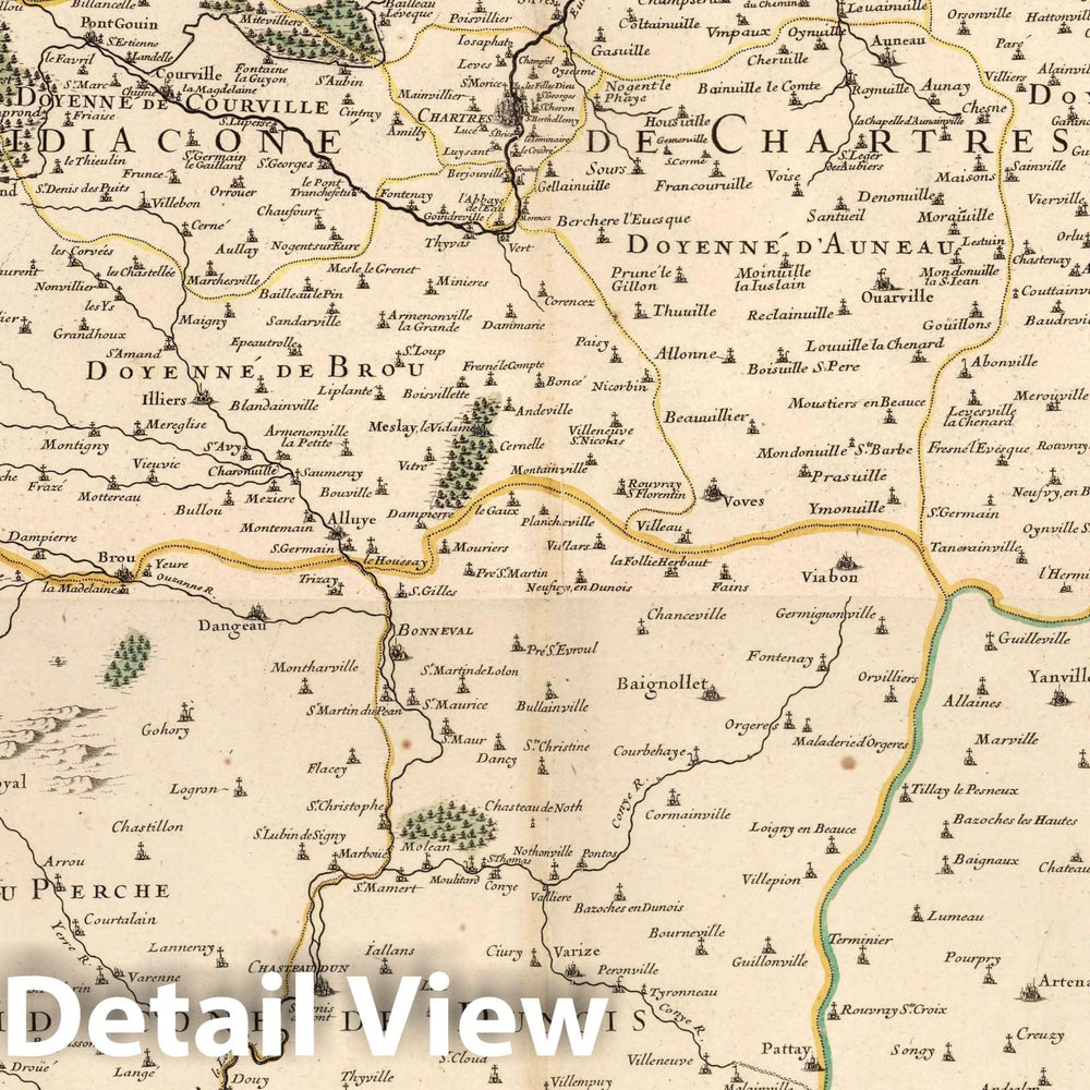Historic Map : Chartres , France 1695 Composite Map: L'Evesche de Chartres Divise en Archidiaconez et Doyennez. , Vintage Wall Art