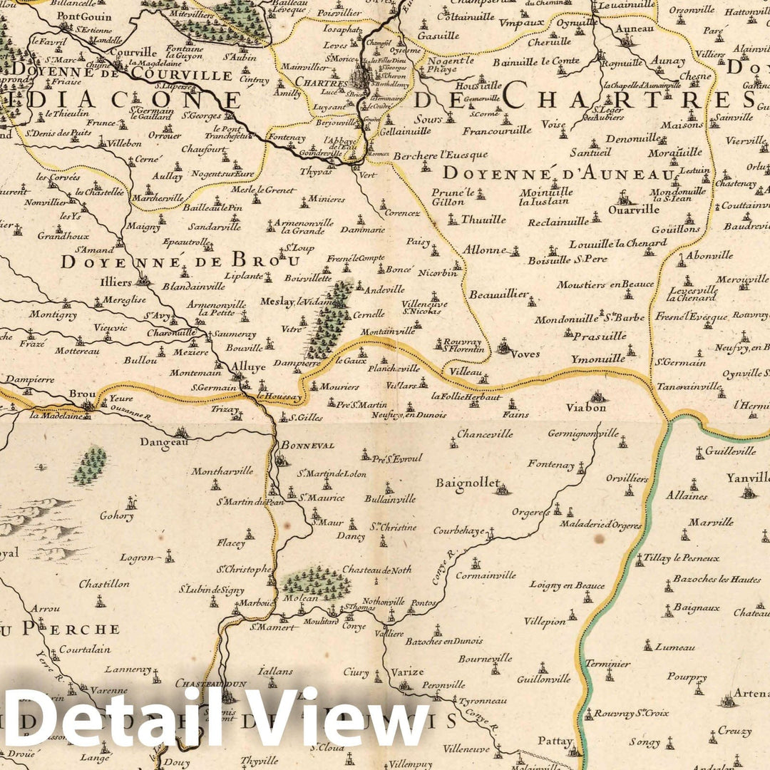 Historic Map : Chartres , France 1695 Composite Map: L'Evesche de Chartres Divise en Archidiaconez et Doyennez. , Vintage Wall Art