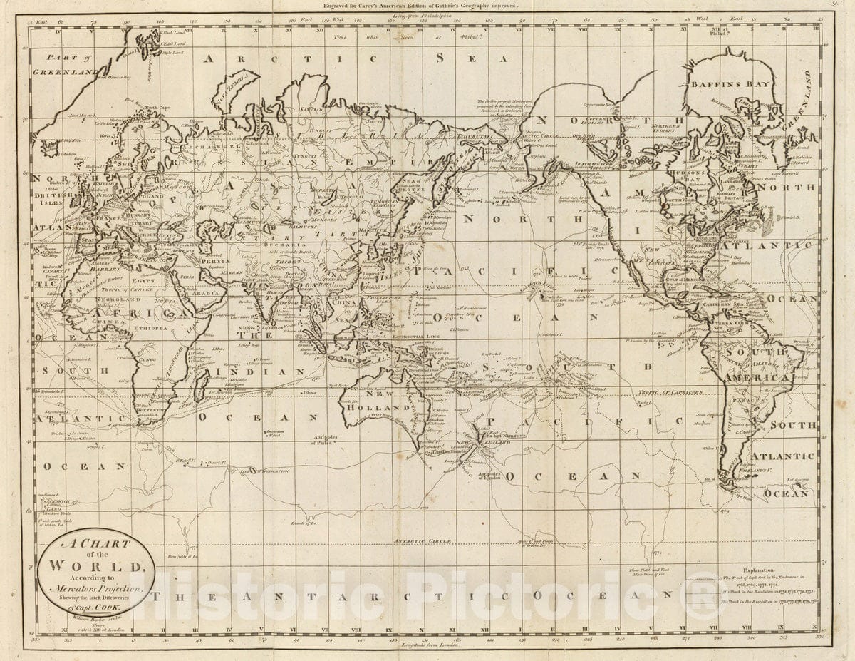Historic Map : 1811 Chart of the World, According to Mercators Projection. - Vintage Wall Art