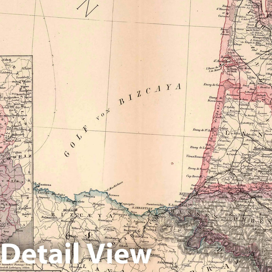 Historic Map : France, 1886 Southwest France. , Vintage Wall Art