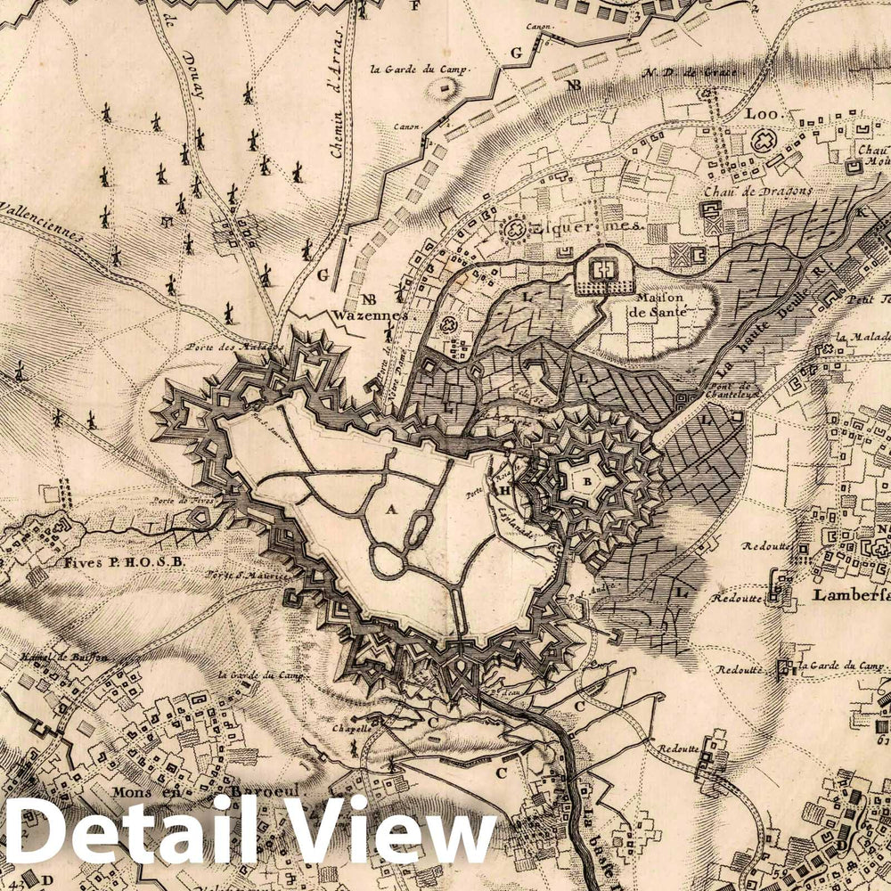 Historic Map : Lille , Belgium 1708 36. Plan du Siege de Lille, Belgium. 1708. , Vintage Wall Art