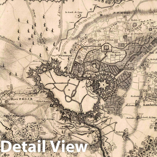 Historic Map : Lille , Belgium 1708 36. Plan du Siege de Lille, Belgium. 1708. , Vintage Wall Art
