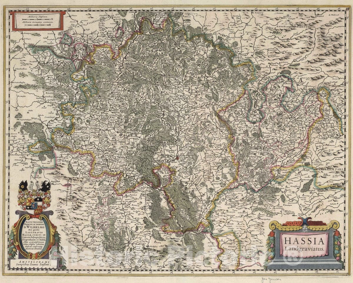 Historic Map : Hessen Landgraviatus , Germany 1682 Hassia Landgraviatus. , Vintage Wall Art