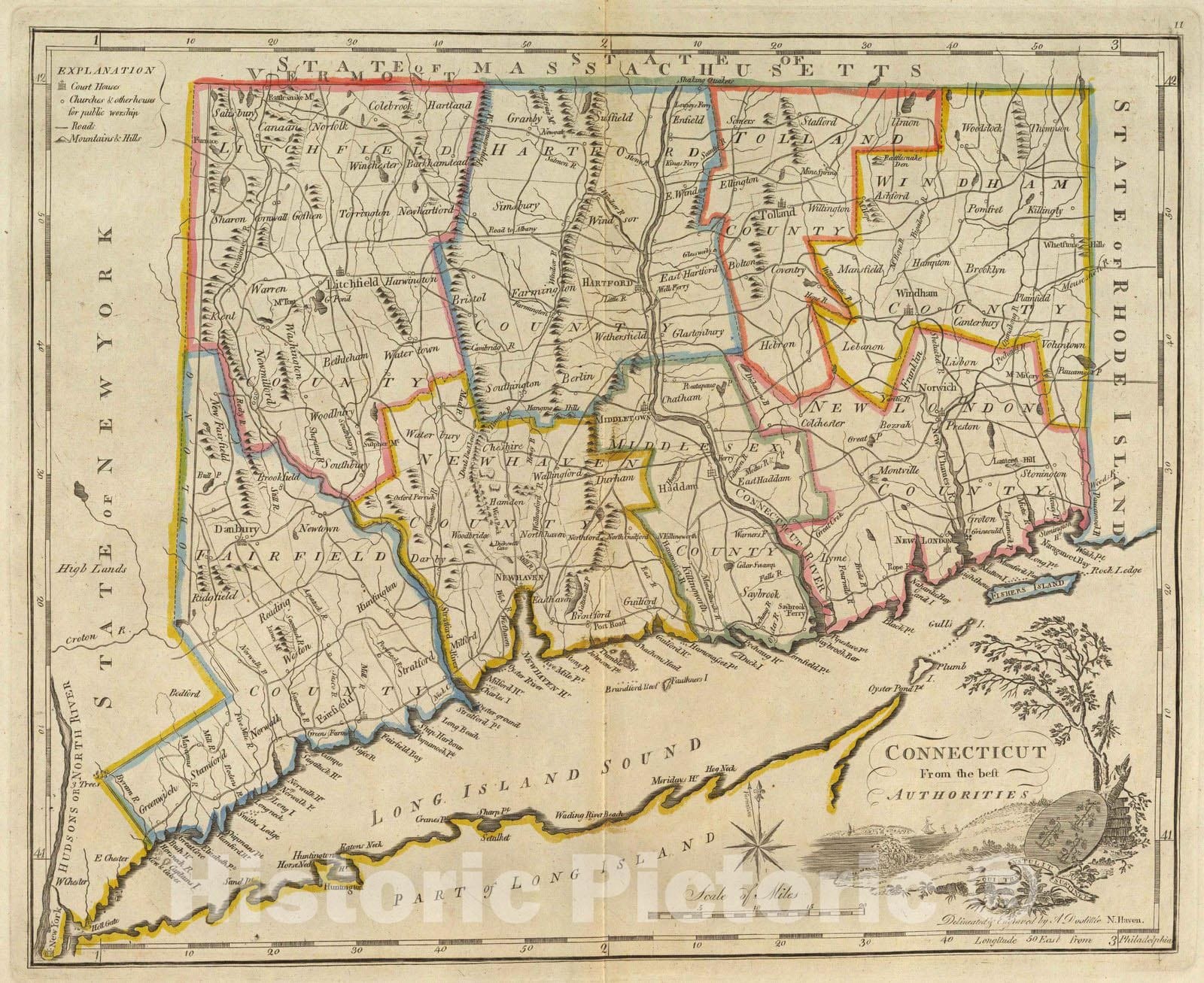Historic Map : 1814 Connecticut : Vintage Wall Art