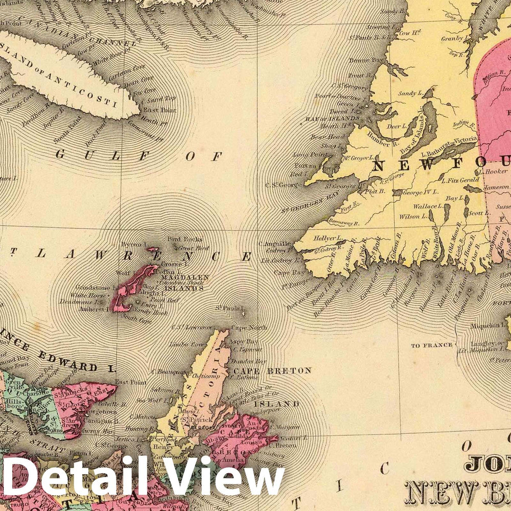 Historic Map : 1860 New Brunswick, Nova Scotia, Newfoundland. and Prince Edward Id. - Vintage Wall Art