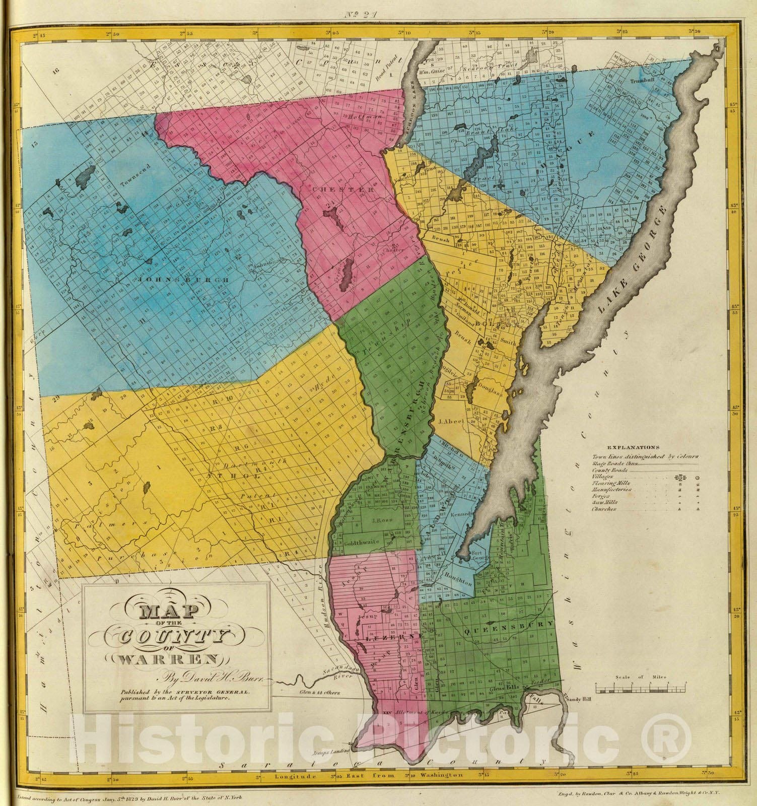 Historic Map : 1829 Warren County. - Vintage Wall Art