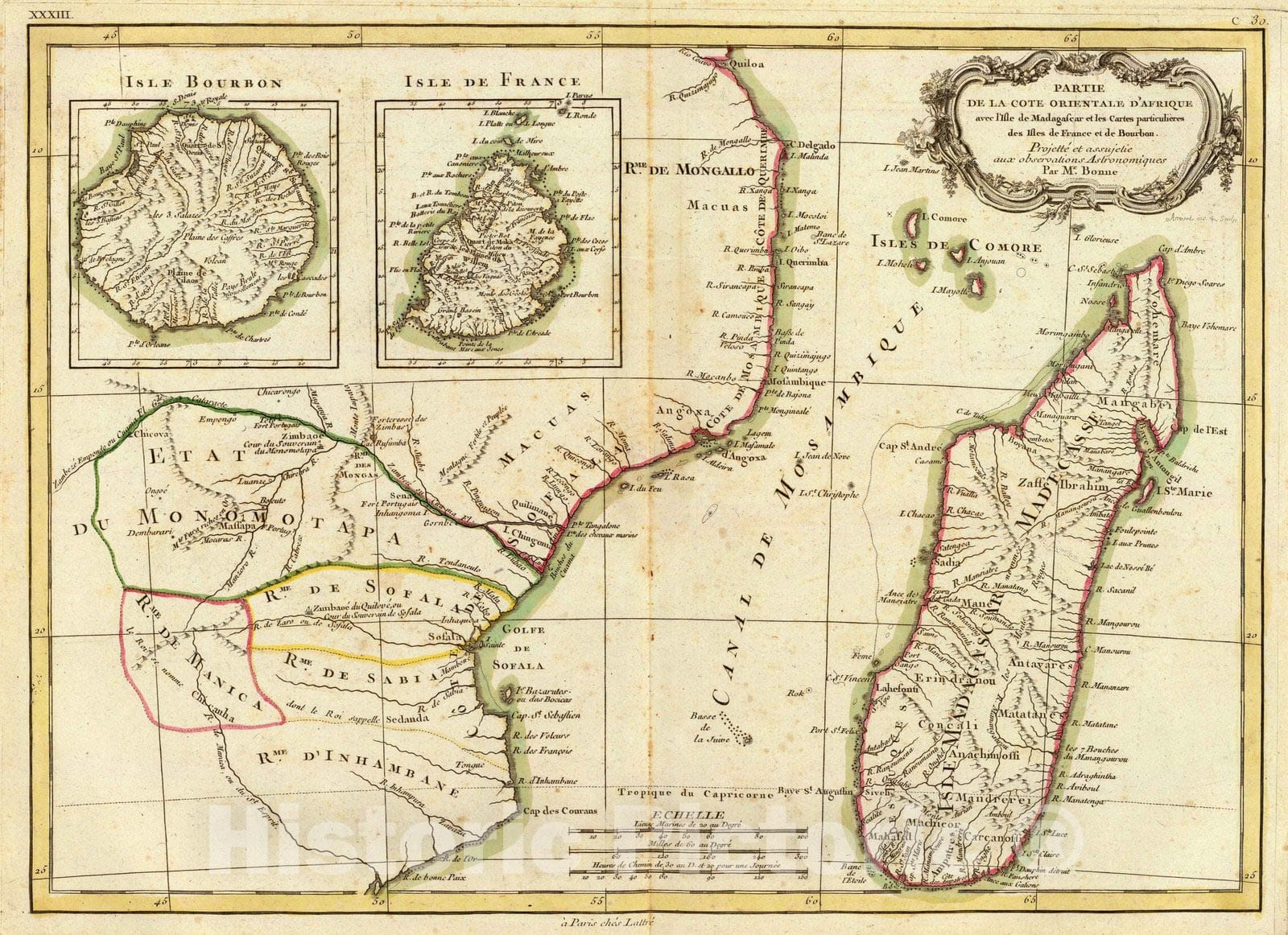 Historic Map : Madagascar; Mauritius, Africa, Eastern 1791 Afrique, cote orientale. , Vintage Wall Art