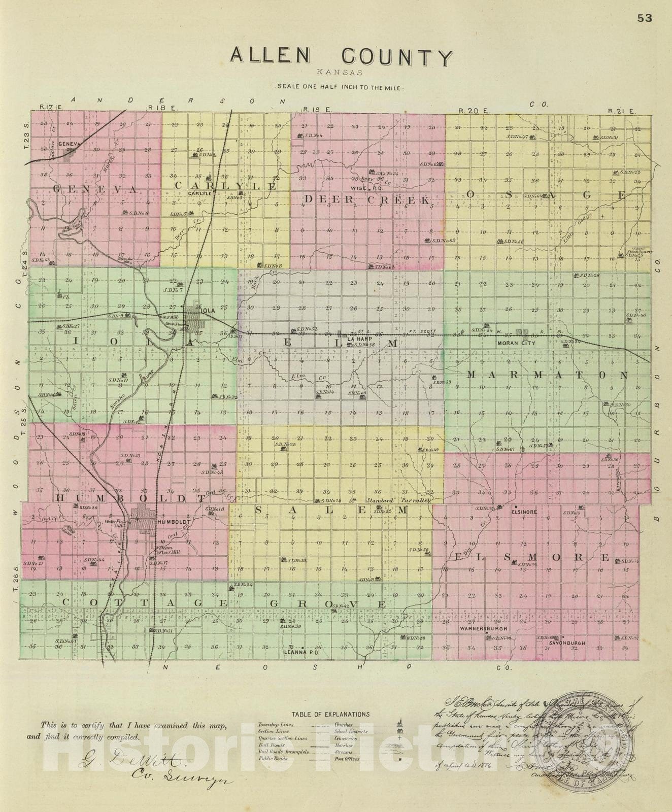 Historic Map : 1887 Allen County, Kansas. - Vintage Wall Art