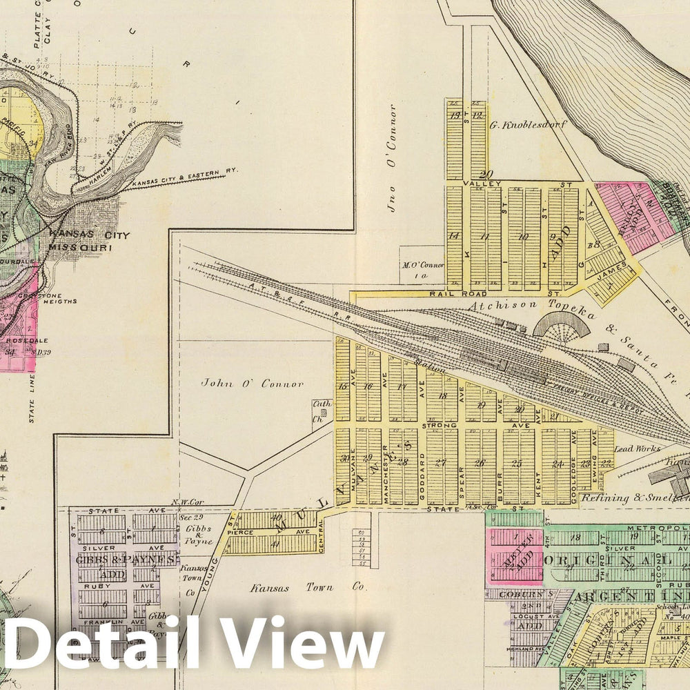 Historic Map : 1887 Argentine, Wyandotte Co, Edwardsville, Connor City, Grand View Pl, Windsor Pl. - Vintage Wall Art