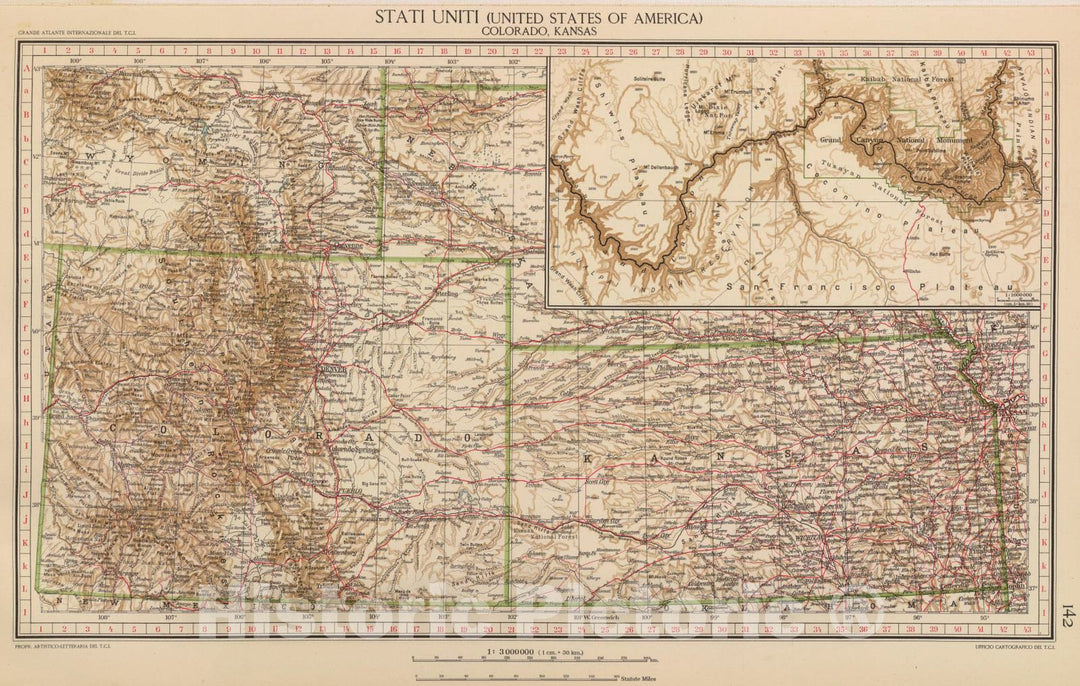 Historic Map : Arizona, Grand Canyon (Ariz.) 1929 142. Colo, Kans. , Vintage Wall Art