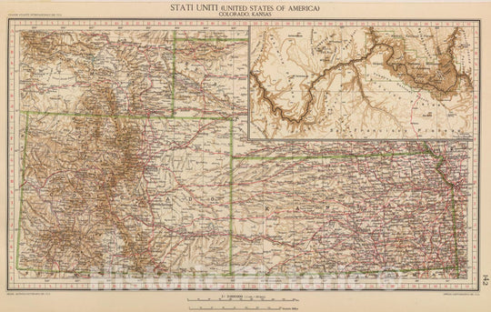 Historic Map : Arizona, Grand Canyon (Ariz.) 1929 142. Colo, Kans. , Vintage Wall Art