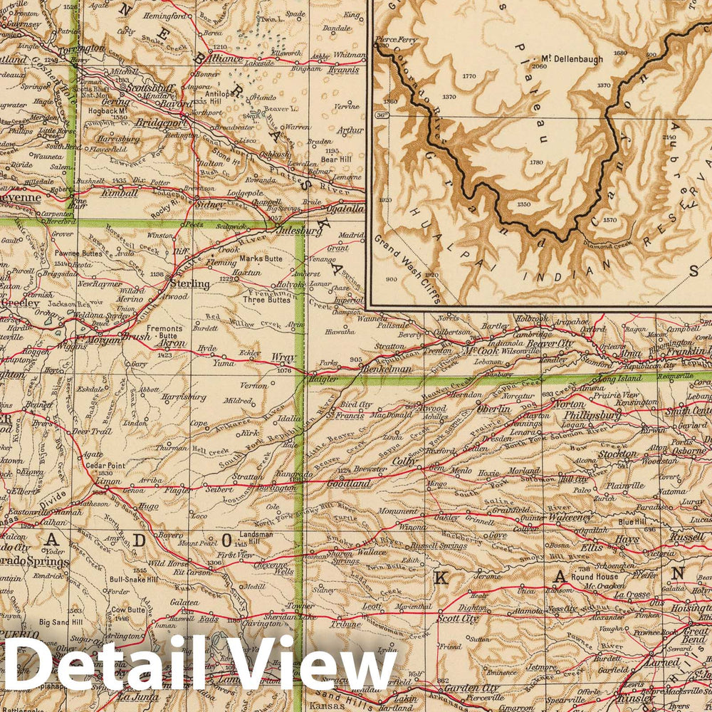 Historic Map : Arizona, Grand Canyon (Ariz.) 1929 142. Colo, Kans. , Vintage Wall Art
