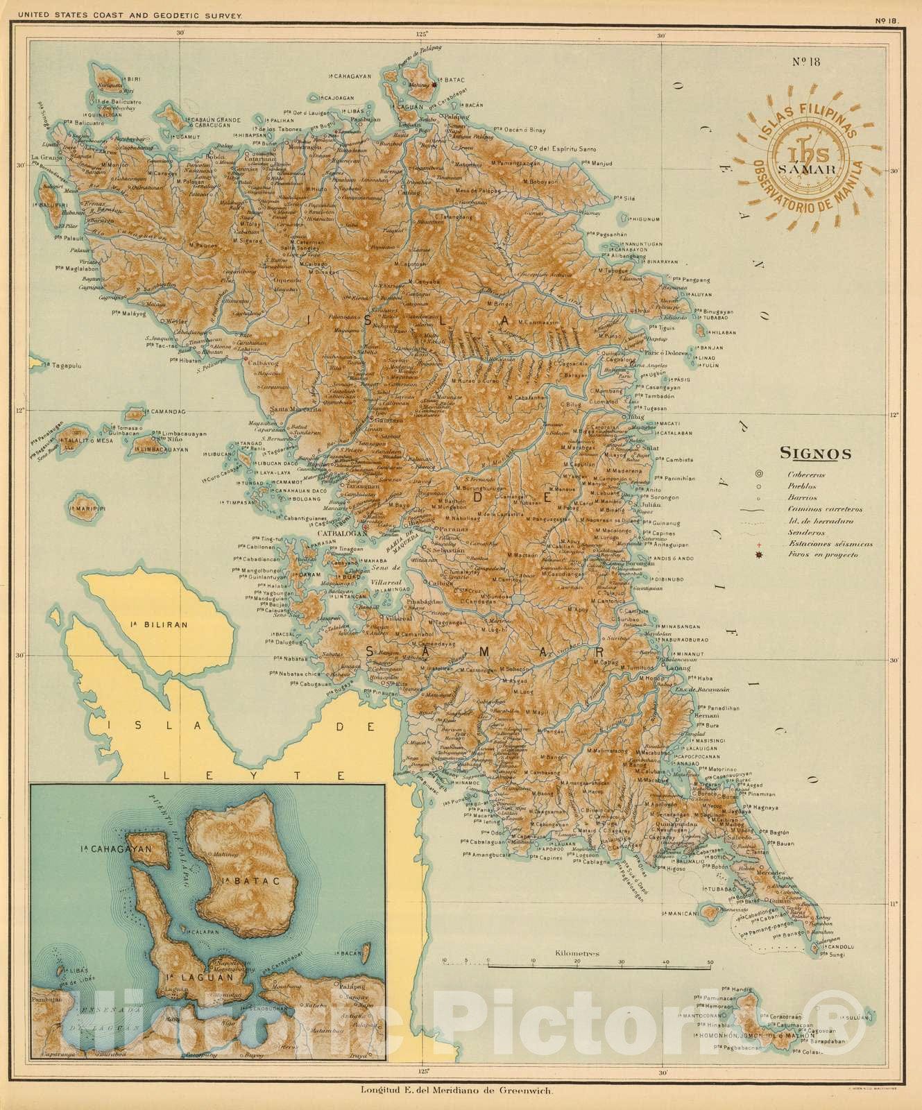 Historic Map : Philippines, 1899 No. 18. Samar. , Vintage Wall Art