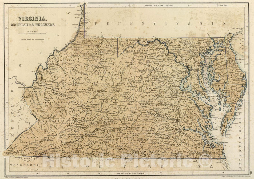 Historic Map : National Atlas - 1856 Virginia, Maryland & Delware. - Vintage Wall Art