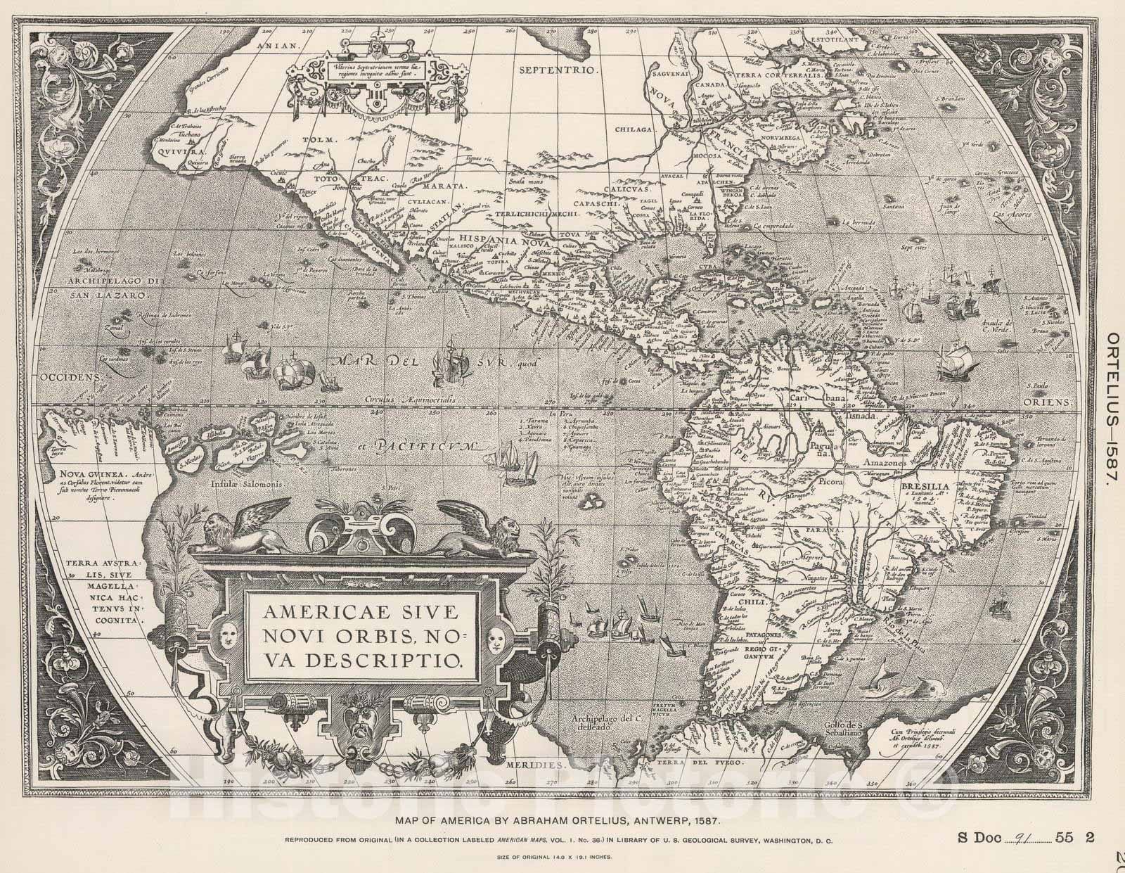 Historic Map : National Atlas - 1587 (Facsimile) America by Ortelius. - Vintage Wall Art
