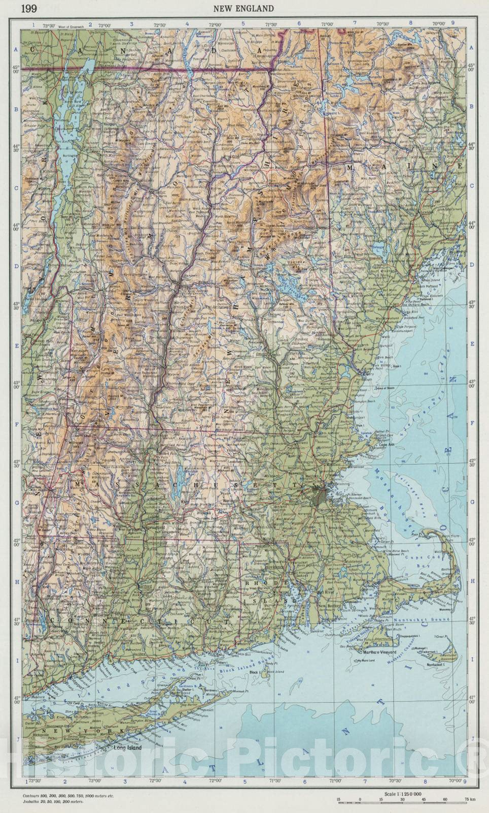 Historic Map : 1967 199. New England. The World Atlas. - Vintage Wall Art