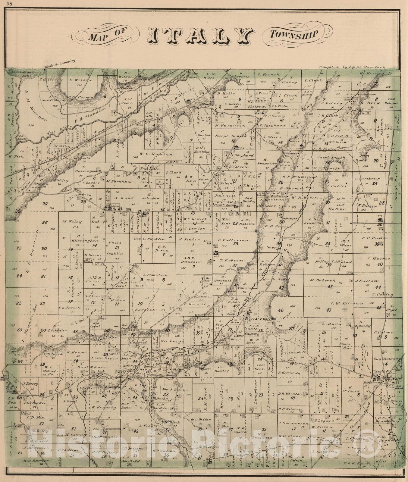 Historic Map : 1876 Italy Township, Yates County, New York. - Vintage Wall Art