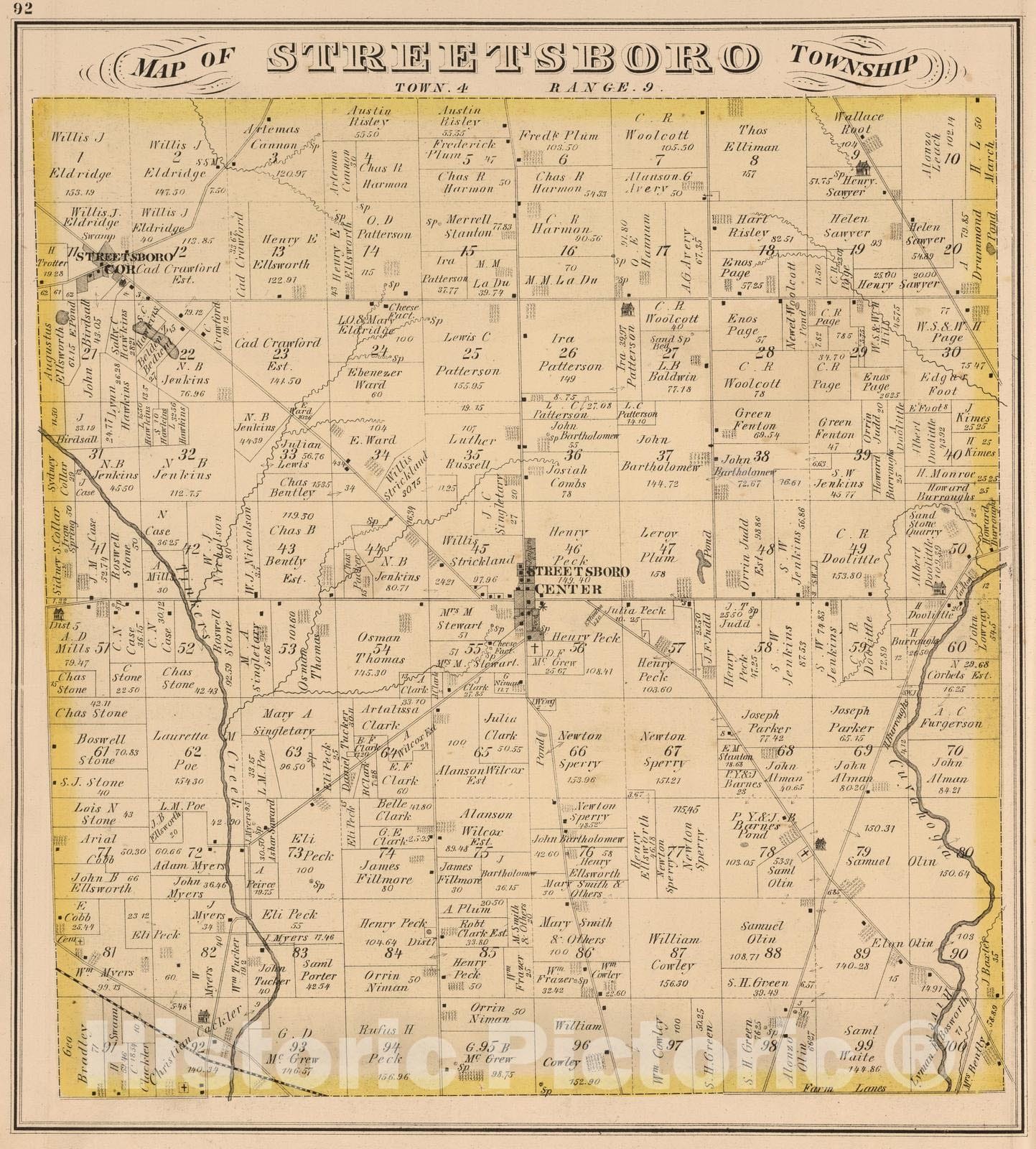 Historic Map : 1874 Streetsboro Township, Portage County, Ohio. - Vintage Wall Art