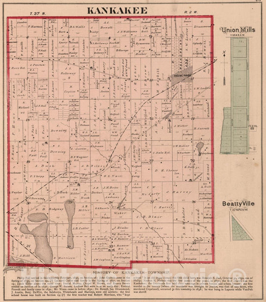 Historic Map : 1874 Kankakee Township, Laporte County, Indiana. - Vintage Wall Art