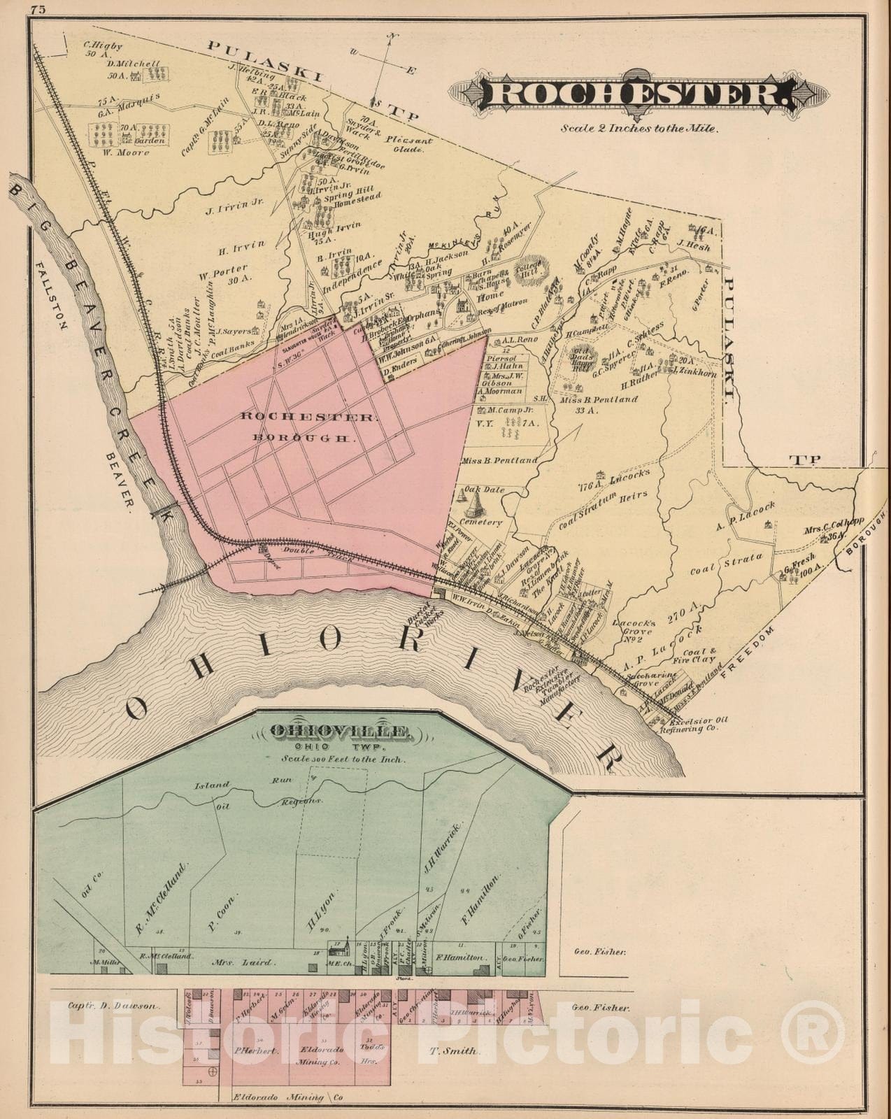 Historic Map : Rochester (Pa.), Pennsylvania, 1876 Rochester, Beaver Co. PA. , Vintage Wall Art