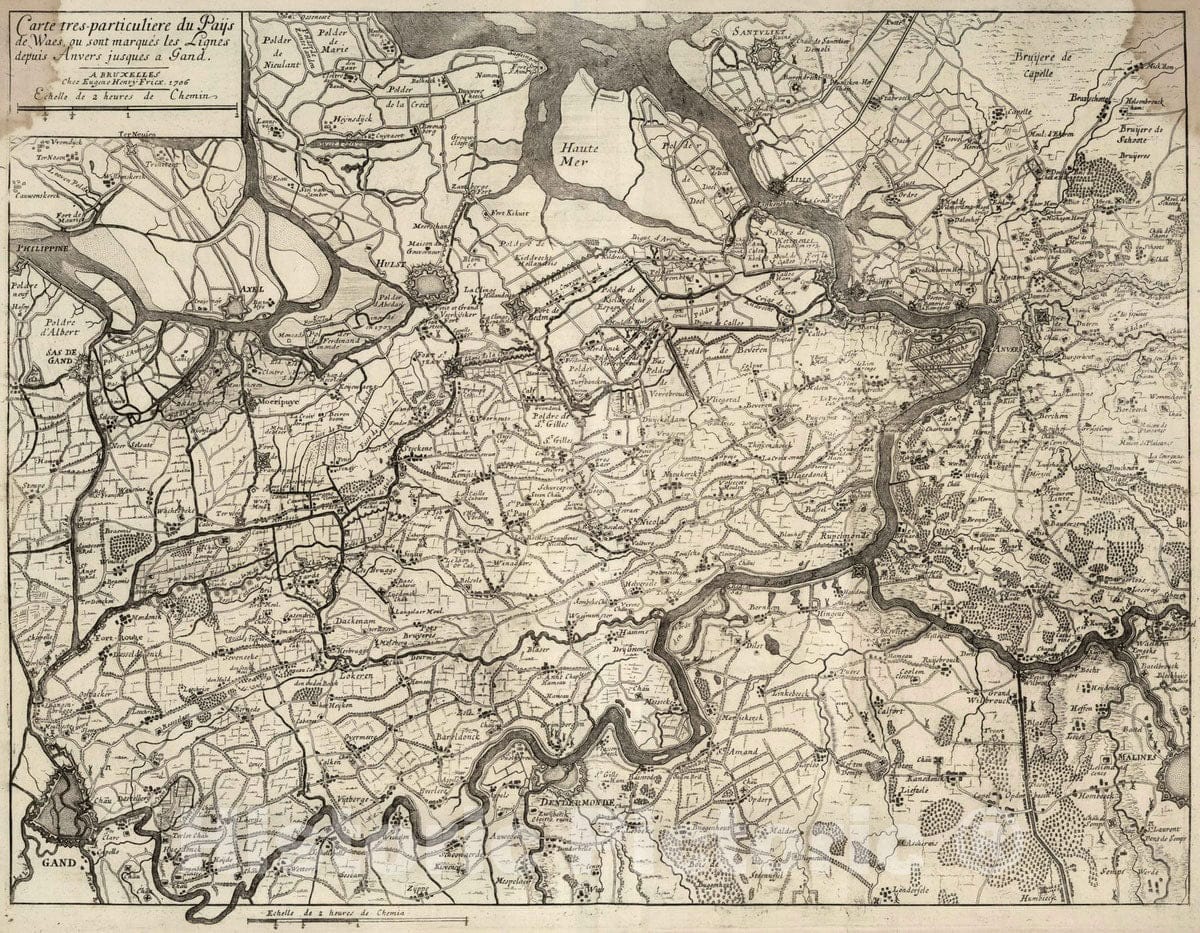 Historic Map : Belgium, 1706 26. Carte particuliere du Pays de Waes. 1706. , Vintage Wall Art