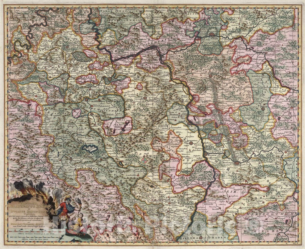 Historic Map : Rhineland-Palatinate , Germany 1682 Exactissima Palatinatus Rheni ac Ducatus Bipontini Tabula. , Vintage Wall Art