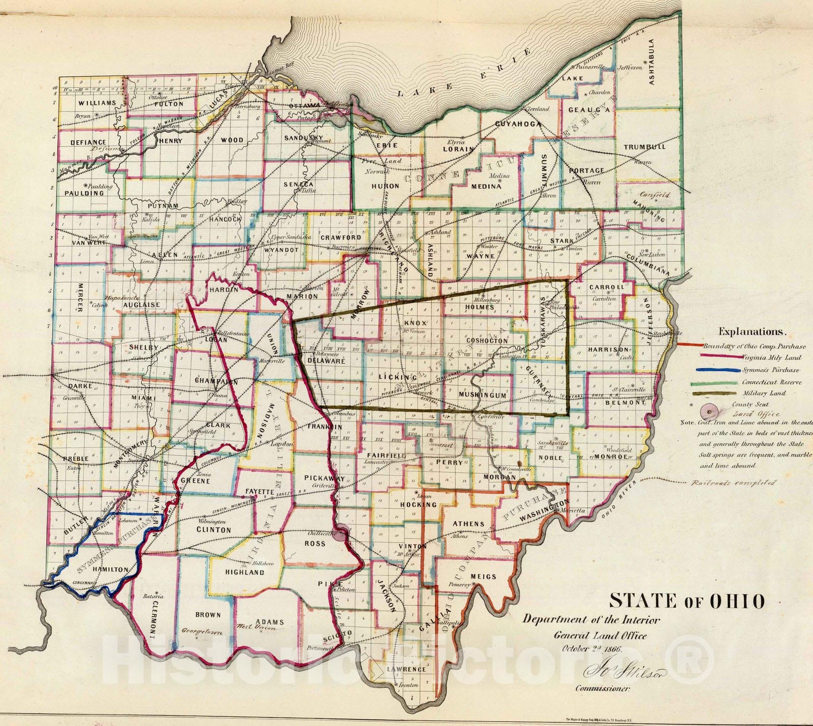 Historic Map : National Atlas - 1866 State of Ohio. - Vintage Wall Art