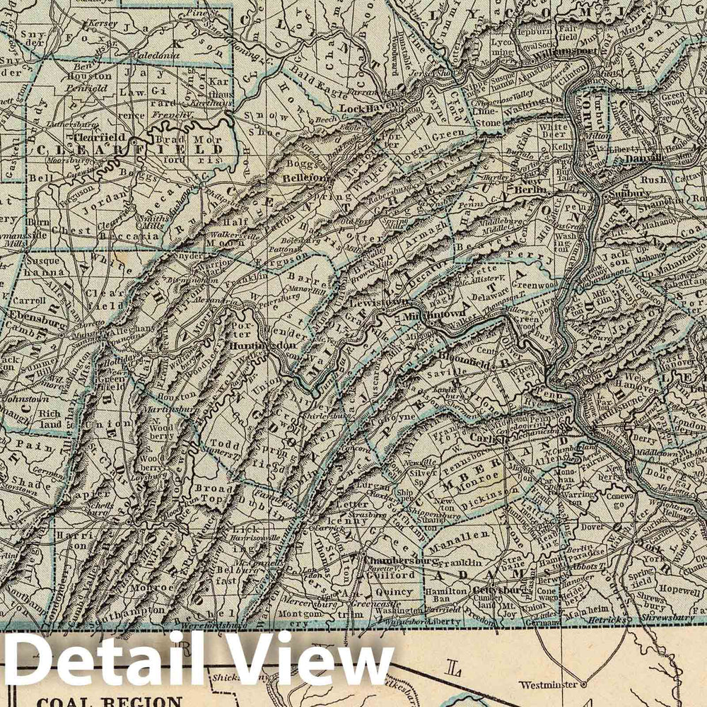 Historic Map : National Atlas - 1845 Pennsylvania. - Vintage Wall Art