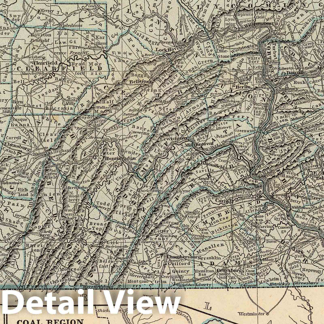 Historic Map : National Atlas - 1845 Pennsylvania. - Vintage Wall Art