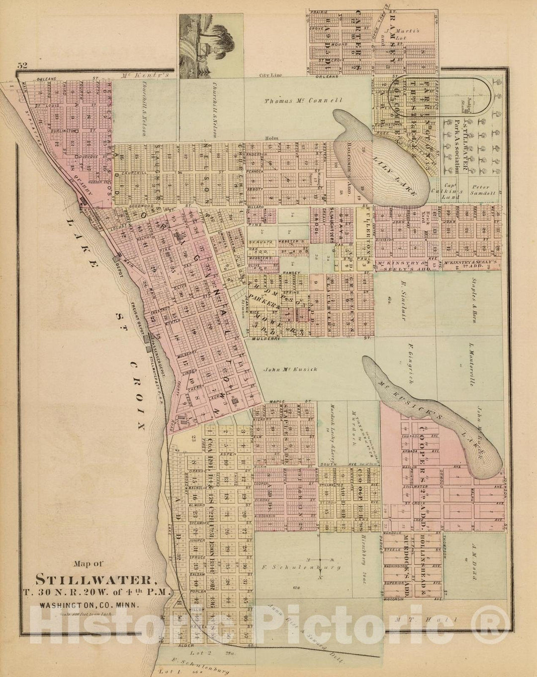 Historic Map : 1874 Map of Stillwater, Washington Co, Minn. - Vintage Wall Art
