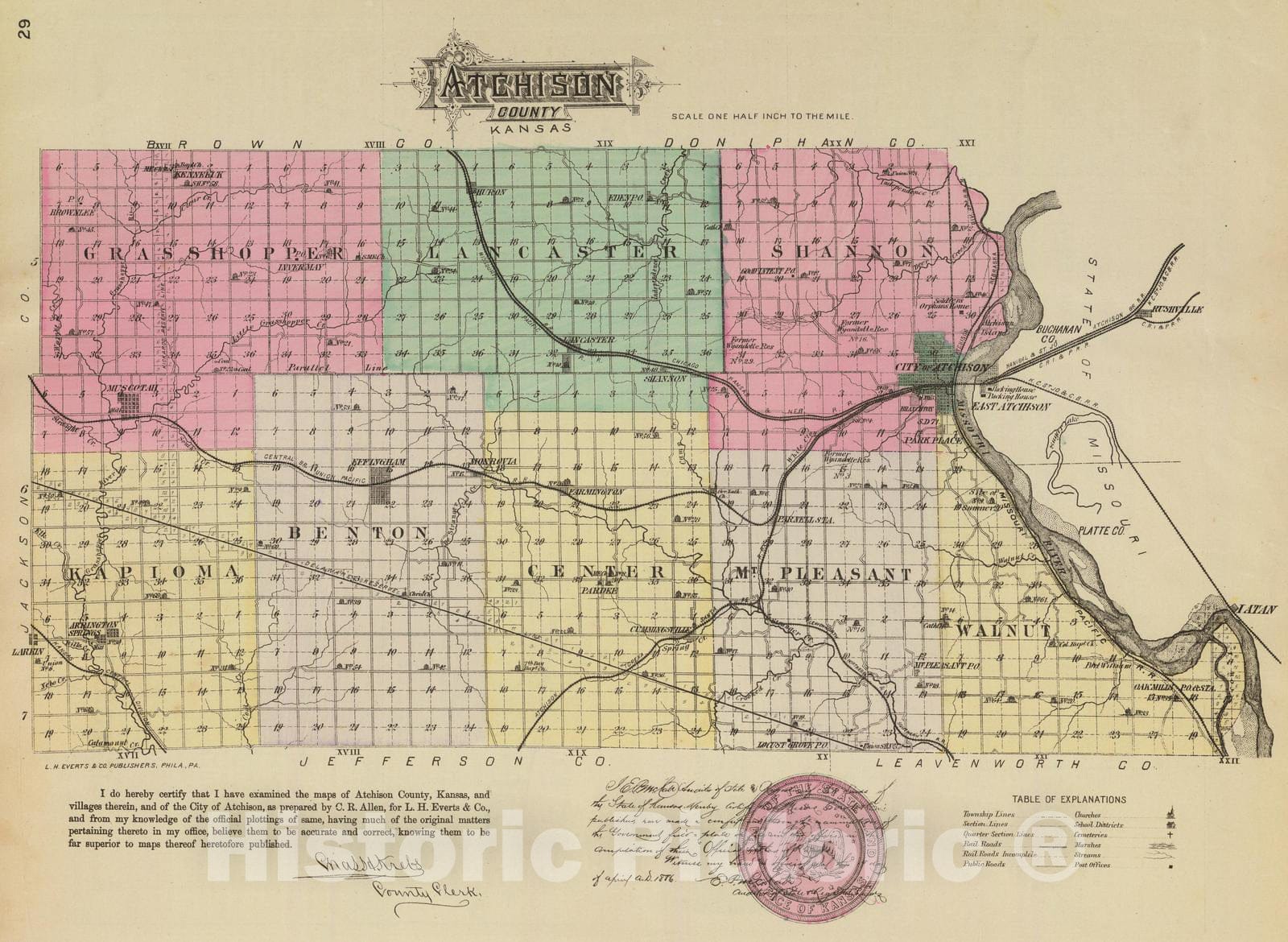Historic Map : 1887 Atchison County, Kansas. - Vintage Wall Art