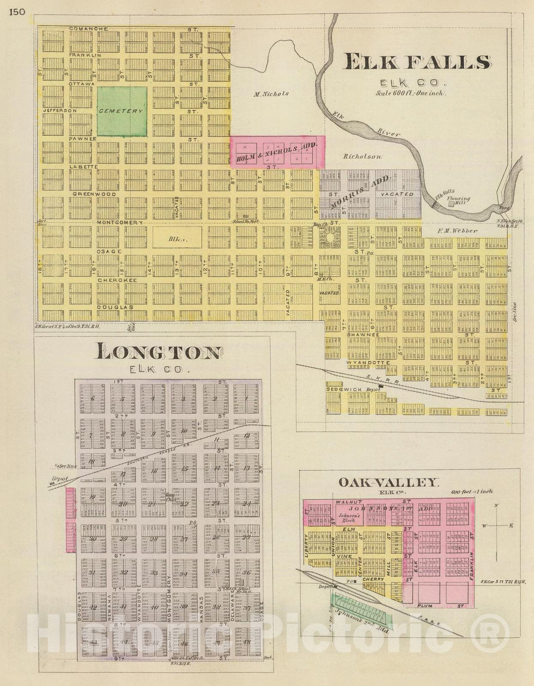 Historic Map : 1887 Elk Falls, Longton, Oak-Valley. - Vintage Wall Art