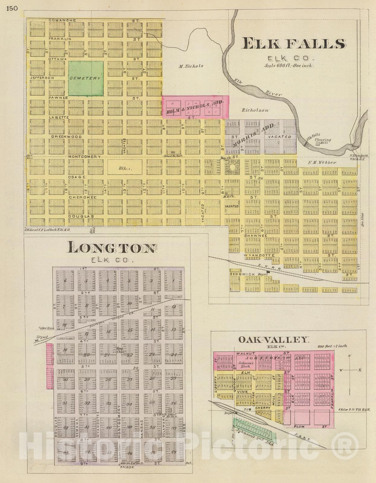 Historic Map : 1887 Elk Falls, Longton, Oak-Valley. - Vintage Wall Art
