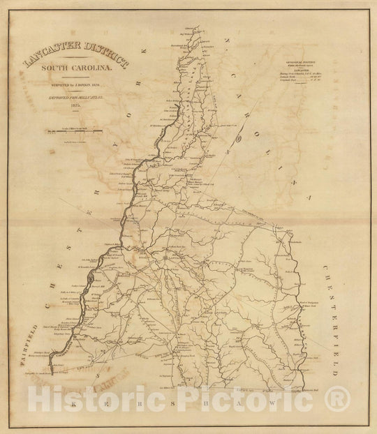 Historic Map : 1825 Lancaster District, South Carolina. - Vintage Wall Art