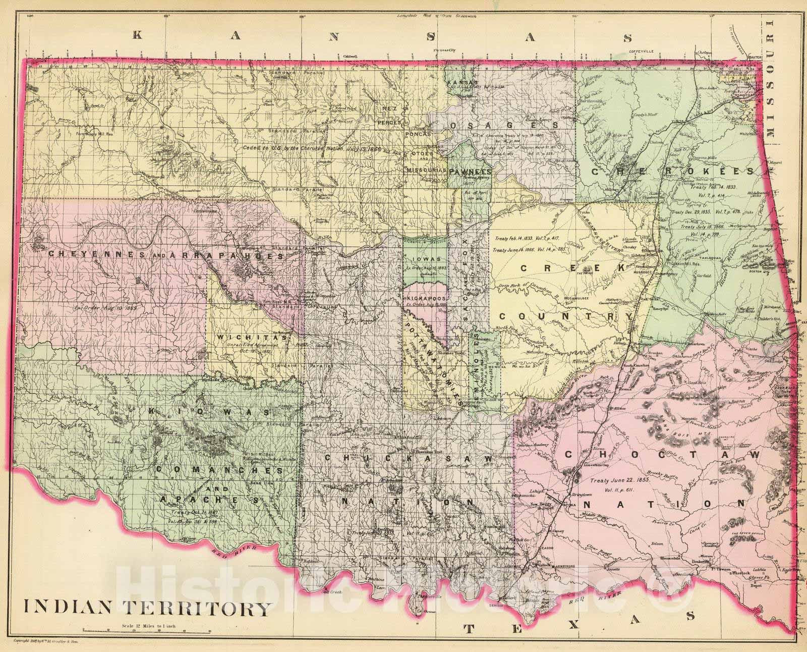 Historic Map : 1890 Indian Territory : Vintage Wall Art